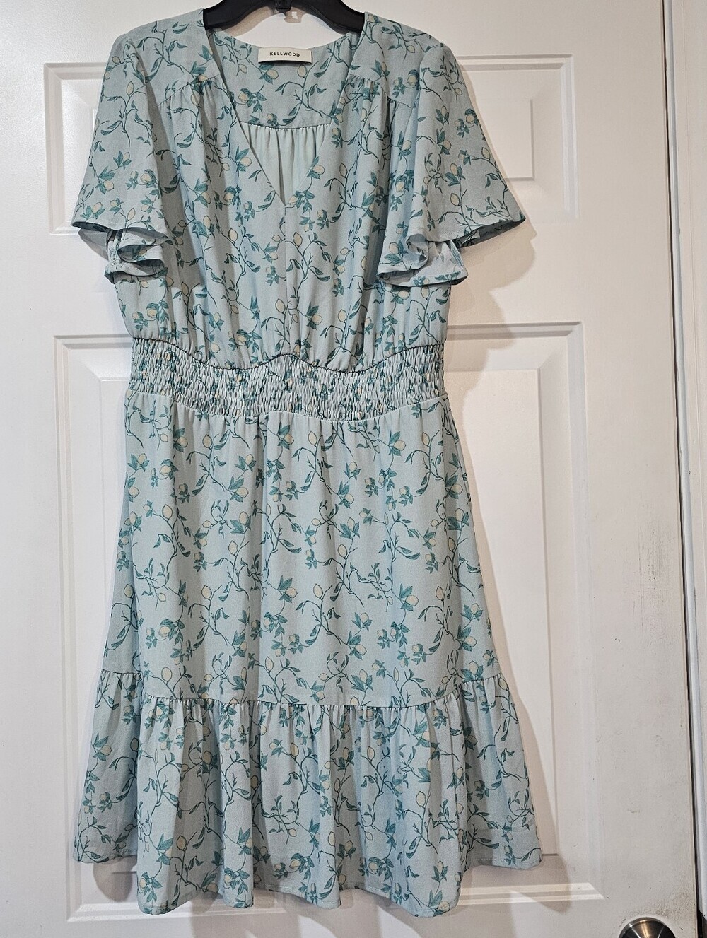 Kellwood Light Blue Floral Smocked Waist Dress Cottage Core Romantic {Bx21}